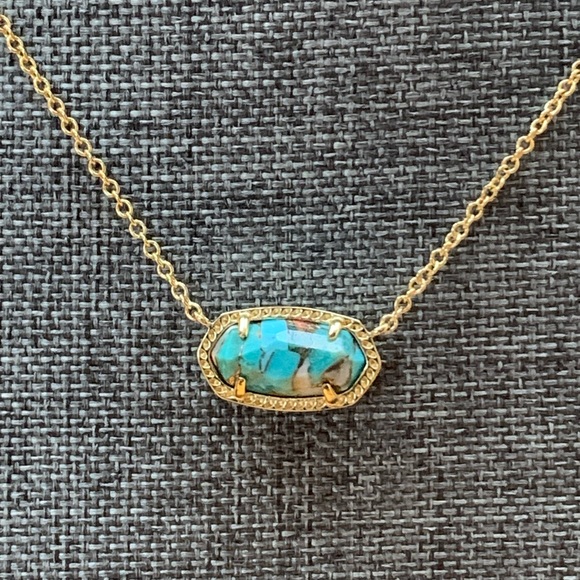 Kendra Scott Elisa Veined Turquoise Necklace 14k Gold Over Brass. Color Bar - Picture 5 of 10